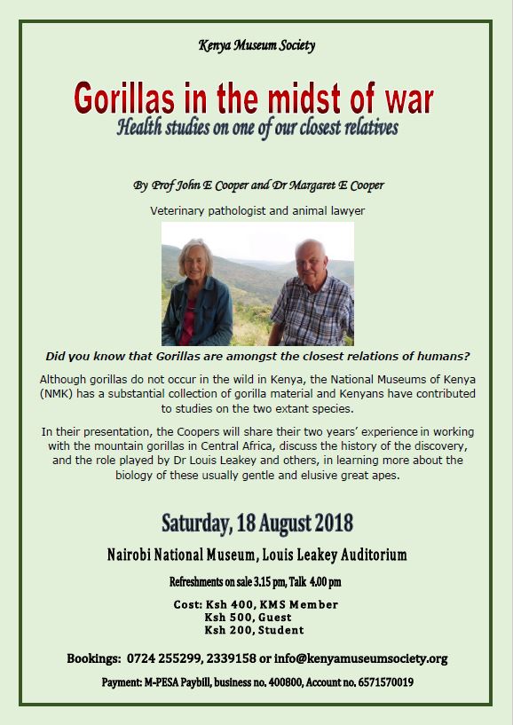 Kenya presentation: “Gorillas in the midst of war” – Saturday, 18 August&nbsp;2018